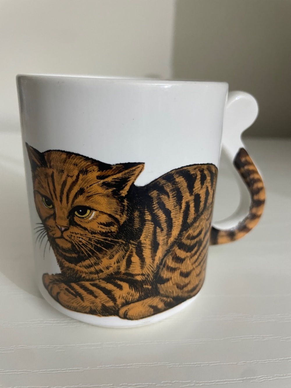 Vintage White Mug with Orange Tabby Cat Design Japan
